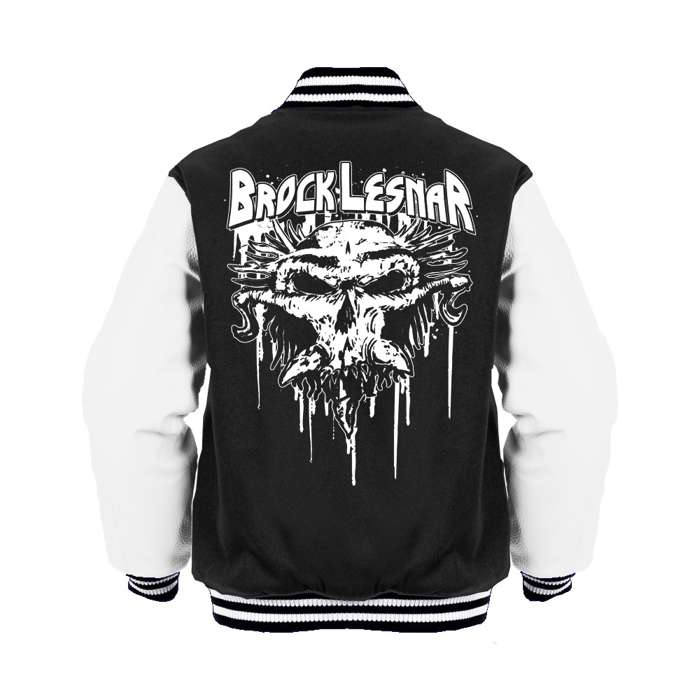 WWE Brock Lesnar Carnage Skull Logo Official Varsity Jacket (Black) - Urban Species
