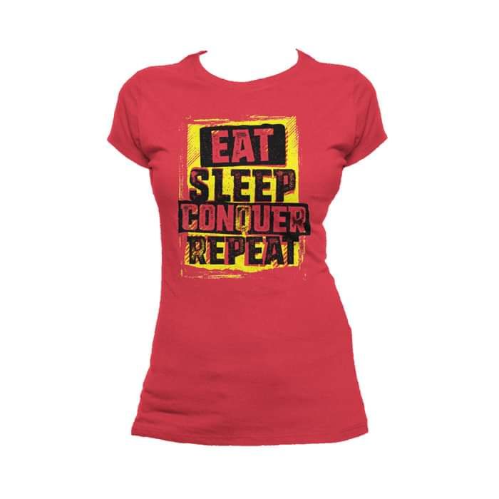 WWE Brock Lesnar Stencil Eat Sleep Official Women's T-shirt (Red) - Urban Species
