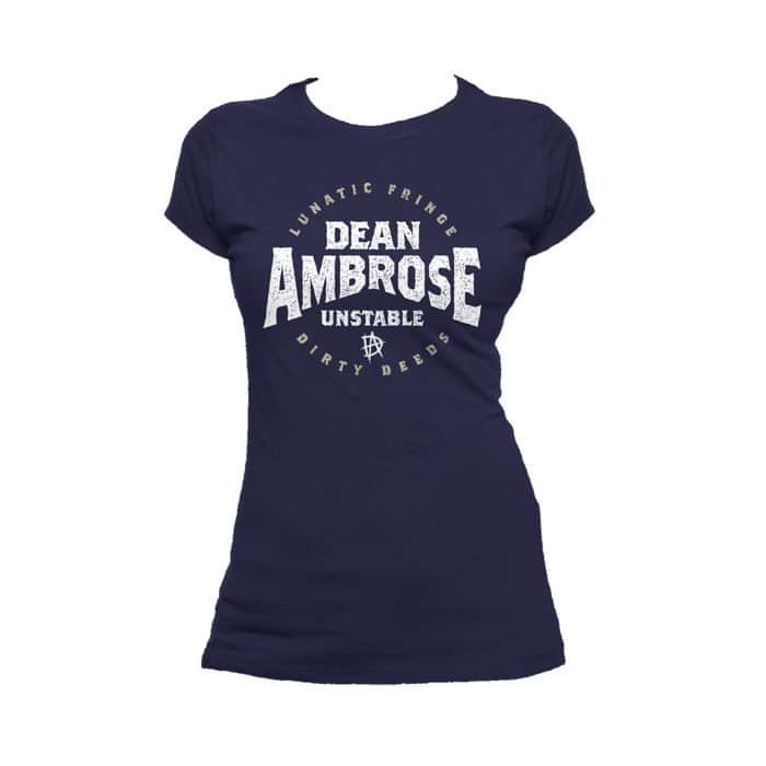 WWE Dean Ambrose Logo Collegiate Official Women's T-shirt (Navy) - Urban Species