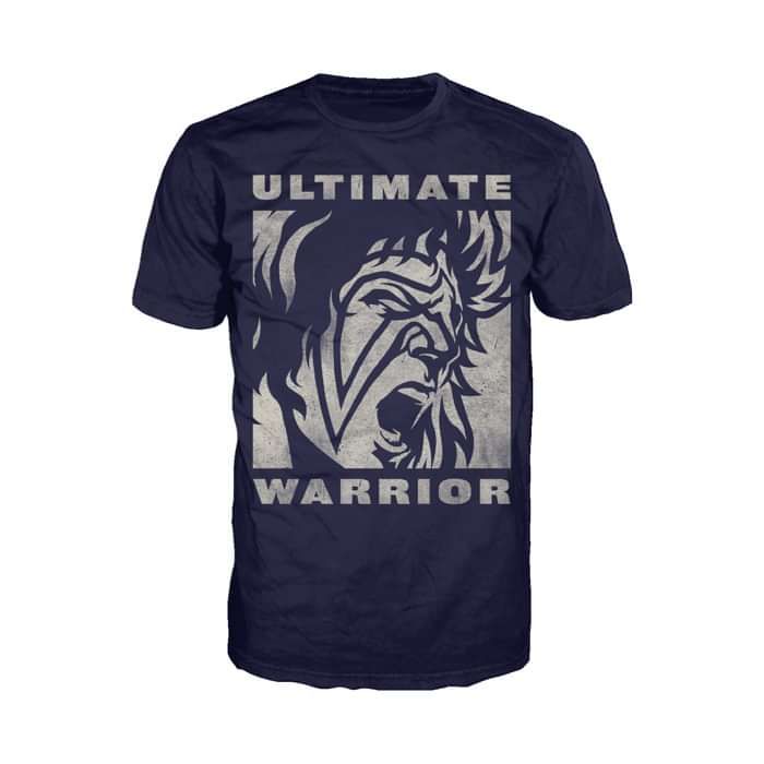 WWE Ultimate Warrior Face Distressed Official Men's T-shirt (Navy) - Urban Species
