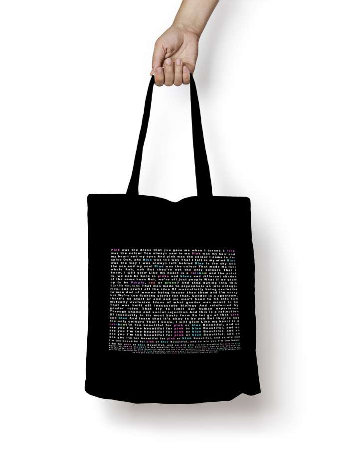 Pink & Blue Lyric Tote - We're Not Just Cats Records