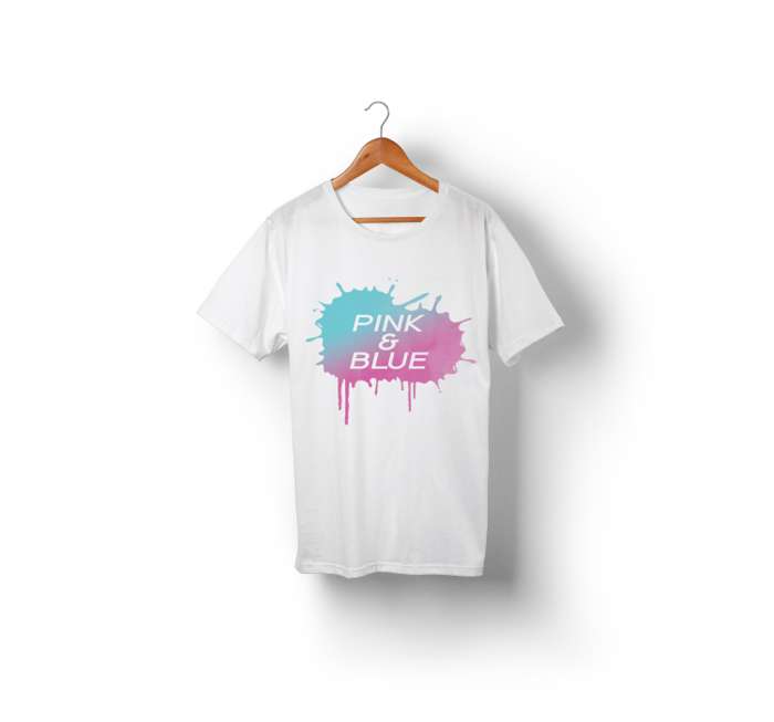 Pink & Blue Paint Splatter T-Shirt (White) - We're Not Just Cats Records
