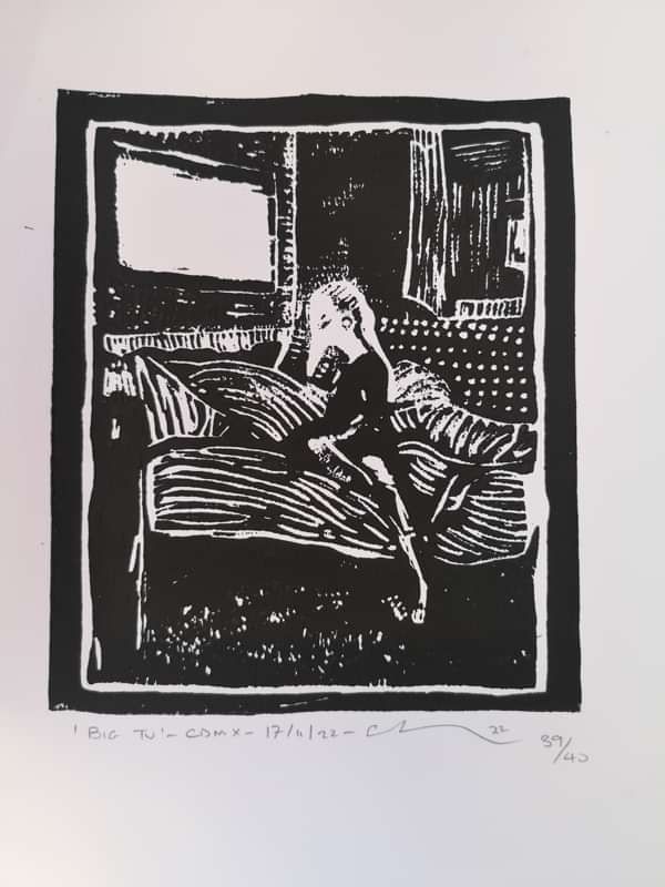 MEXICO PRINT 2 - CHARLES' SIGNED AND NUMBERED LINO PRINT - "BIG TV" - White Lies