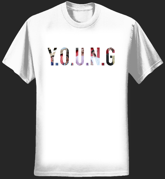 White T shirt with band lettering (Womens) - Y.O.U.N.G Official UK