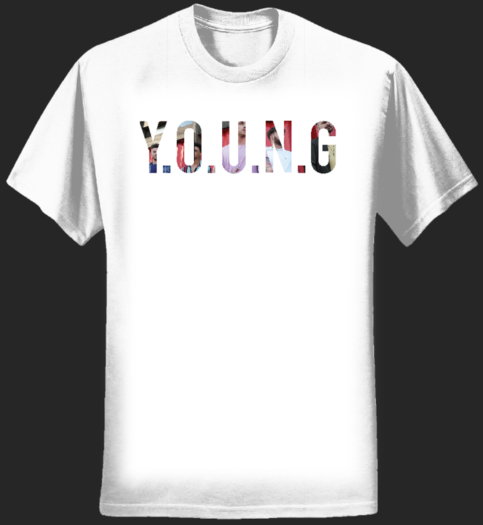 White T shirt with band lettering - Y.O.U.N.G Official UK